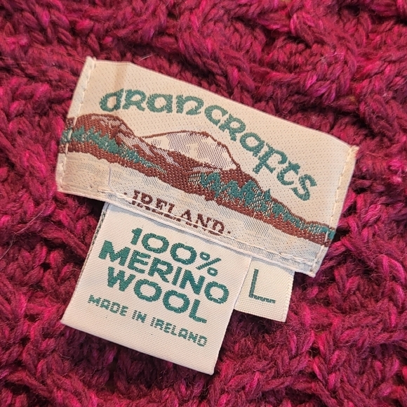 Aran Merino Wool Loose Knit Mid Length 2 Tone Sweater - Picture 10 of 14